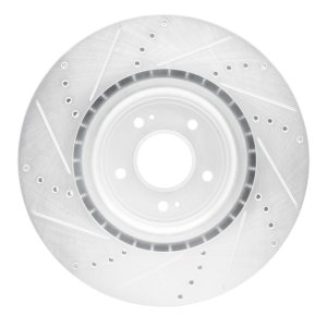 Mitsubishi Lancer Brake Rotor (1) - Front Right - R1 Concepts - Drilled & Slotted - Silver - `08-`15